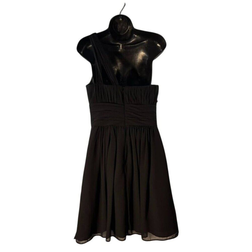Bill Levkoff Black One-Shoulder Pleated Chiffon Cocktail Dress Size 12 - Picture 2 of 9
